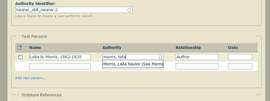 Here I am connecting another person authority. After I type in the name I notice my menu says (See Morris.