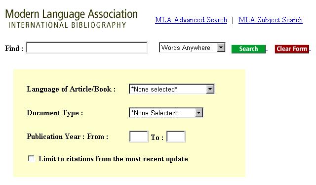 Getting Started with Literature Resource Center Performing a MLA International Bibliography Search Those who opt to add the Modern Language Association (MLA) module will be able to search the 1.