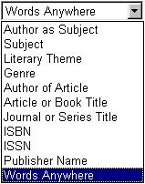 To perform a MLA Advanced Search, enter a search term in one or more search boxes. Use the pull-down menu to the right of each search box to select the index to search, as described below.
