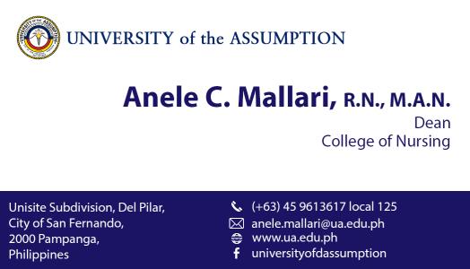 b. Business card i. The business card shall carry the two primary colors of the University both in the font type and background. ii. CID in horizontal format shall be used as the header. iii.