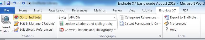 4. The EndNote library then opens up. From the EndNote list of references, highlight the reference you want to cite.