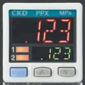 Easy to check with dual digital New easy-to-use high-function digital pressure sensor PPX series with dual display to check (current value) and (set value) of pressure at the same time, 3-color
