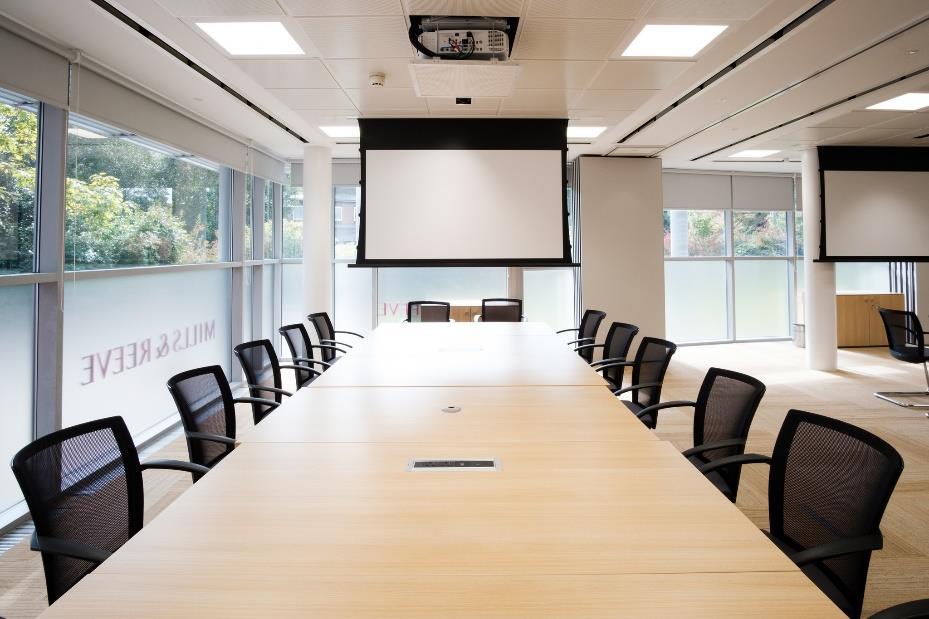 4-way Divisible Meeting Rooms Client Lounge Area Retractable partition walls allow the spaces to be opened into larger areas for seminars and functions.