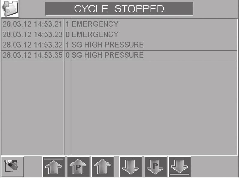 In addition to being displayed on the screen, all cycle alarms are stored in a special dedicated area. To access them, press the Figures 28 or 33.