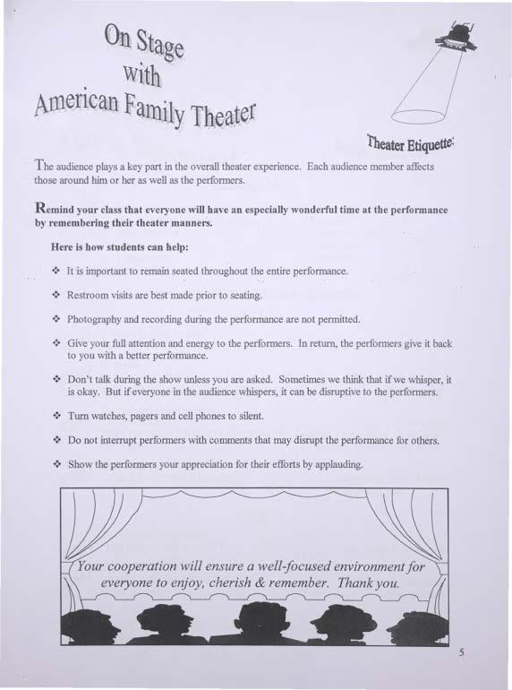 On Stage With j\mencan Family Theater 'theater Etiquette: The audience plays a key part in the overall theater experience.