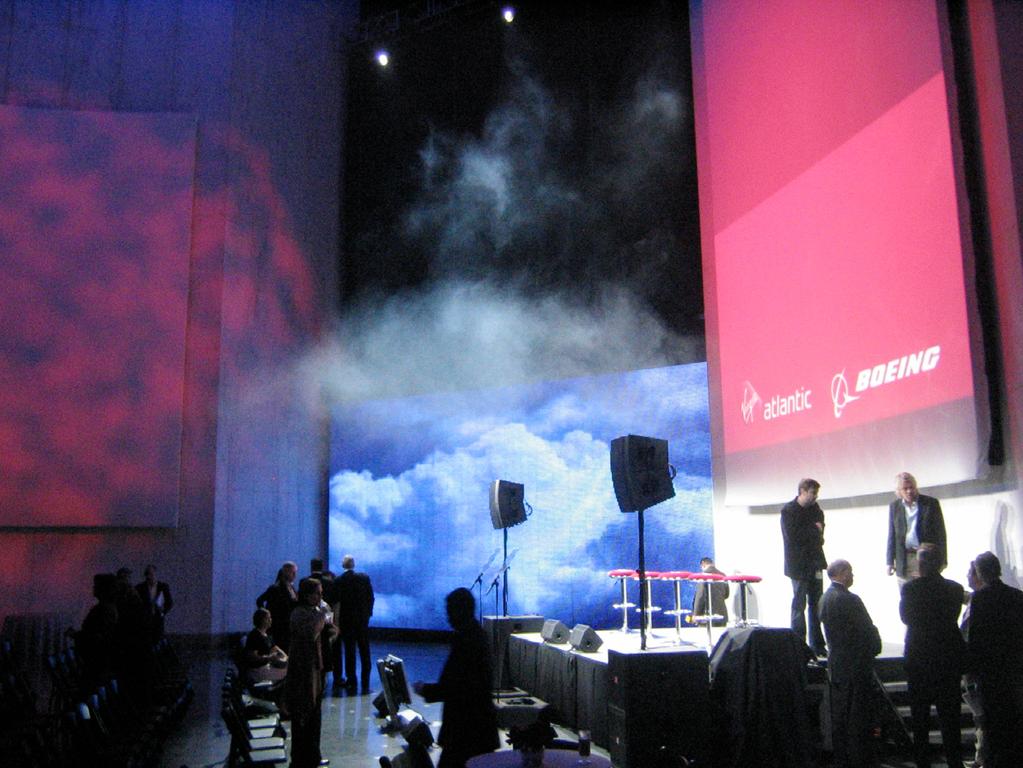 35 x 18 LED video wall that acted as a scrim for the product reveal. Fly-away LED video wall so attendees can experience the aircraft first-hand.