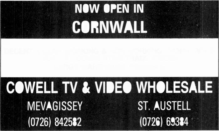 NOW OPEN IN CORNWALL DECENT, CLEAN WORKING & NON WORKING THORN TV's & VCR's AT COMPETITIVE TRADE PRICES LARGE WAREHOUSE PREMISES COWELL TV & VIDEO WHOLESALE MEVAGISSEY ST.
