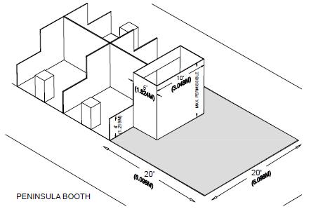 Booth 10x10 10x20 10x30 20x20 20x30 30x30 Pass # 5 10 15 20 25 30 Each 10 x10 booth will be set up with 8 high back drape, 3 high drape dividers, one 6 draped table, 2 side chairs, 1 wastebasket, and
