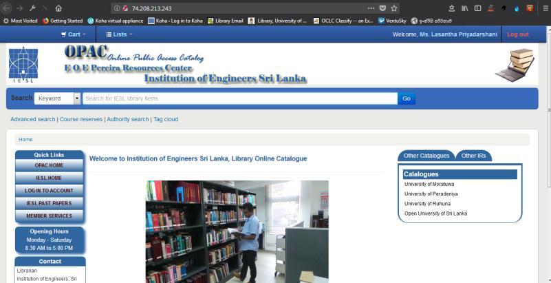 Online Public Access Catalogue could be accessed through the www.iesl.