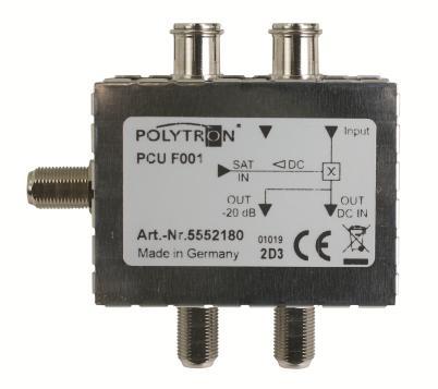 9. Application with filter PCU-F001 The PCU-F001 filter realizes the required free frequency range of 950 MHz to 1110 MHz and can be inserted in any desired SAT level.