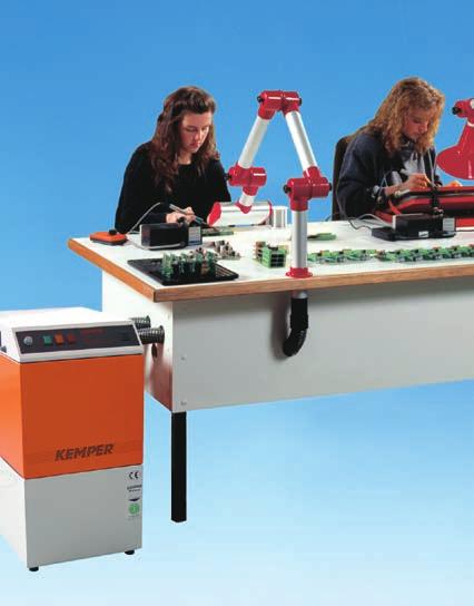 Extraction and filter set for 1 or 2 hand soldering stations Consisting of one KEMPER extraction and filter unit, two exhaust arms with slit nozzle and table clamp, as well as the corresponding