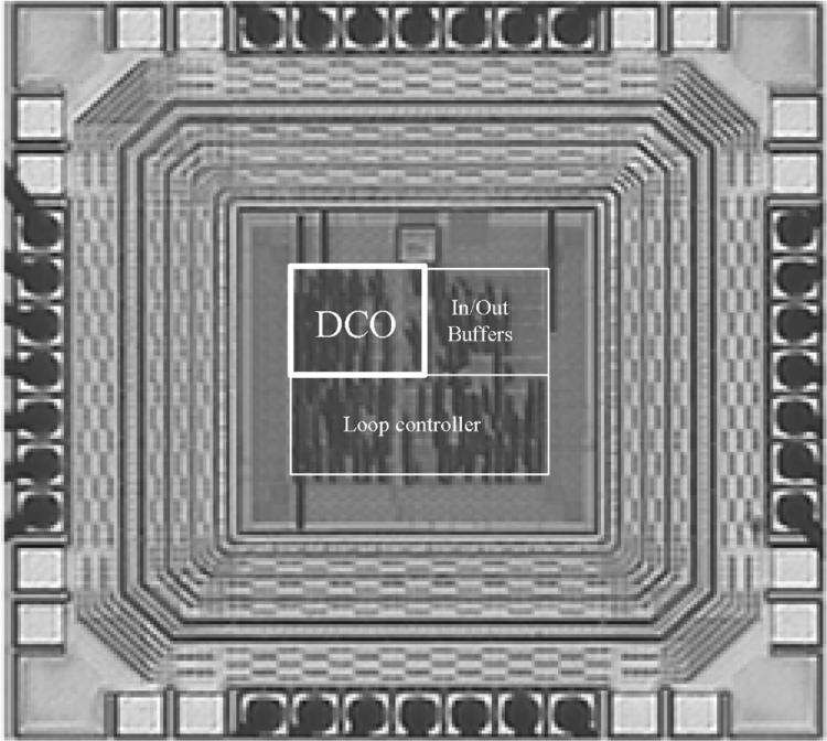 8 is a microphotograph of the ADPLL. The proposed DCO is located in the upper left corner of the test chip and occupies 0.04 mm of chip area (i.e., 200 m 200 m).