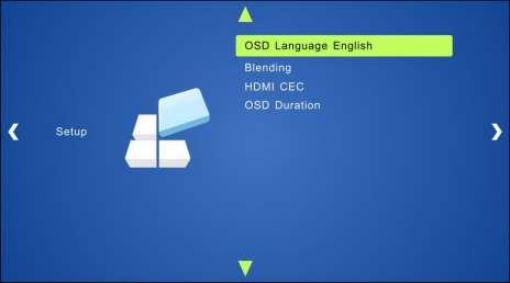 OSD Language: Supports 14 languages, including English (default), Chinese etc. Blending: Includes Low, Middle, High and Off. Use ENTER button to select.