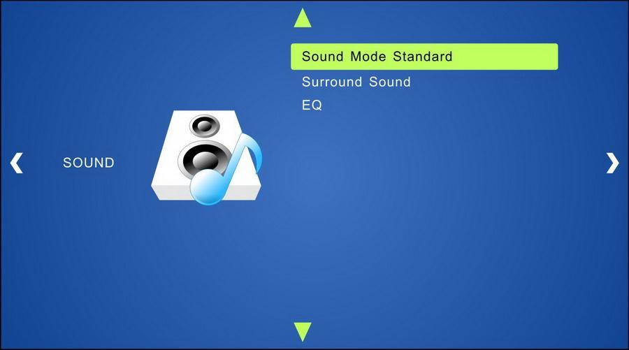 Color Range (not for VGA format): Includes 0~255 and 16~235, use ENTER button to select the color range. 4.5.3 Sound Including Sound Mode, Surround Sound and EQ Please check the picture below: Sound mode: Includes Standard, Music, Movie, Sports and User.