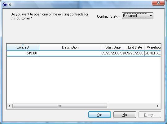 The following dialog will appear on the screen only if an existing contract is
