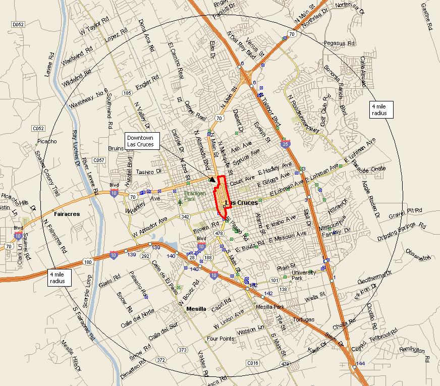 Figure 2: The majority of the Las Cruces regional population is within 4 miles of downtown.