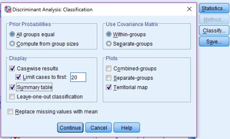 2 Choose the following settings: Descriptives Means Univariate ANOVA Box s M Function coefficients Fisher s Matrices