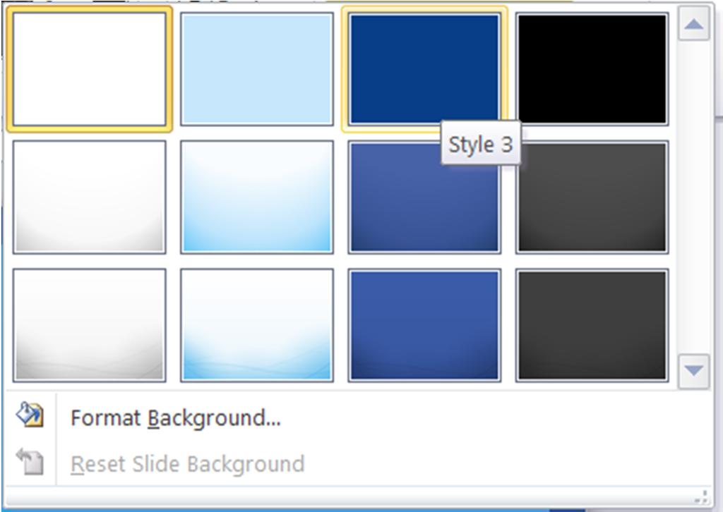 Fig. 5 Opţiuni pentru colorarea fundalului Cum orice prezentare începe cu