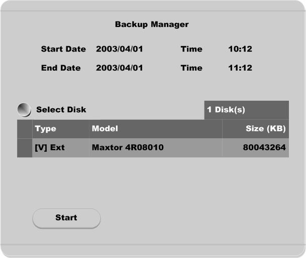 edvr DS800 Basic Configuration 4.3.2. Backup Data Start Date & Time / End Date & Time To designate backup range. Select Disk To select which storage will be used as backup device.