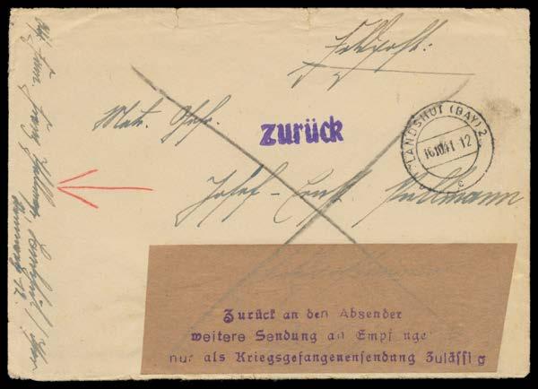 ..'), three printed notelopes & 1/- Airmail Notelopes x3, all endorsed "Graytown near Nagambie" on reverse, & all to Germany with 'APPROVED FOR TRANSMISSION BY CAMP COMMANDANT' h/s on the face, two