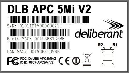Installation The APC 5Mi V2 has a label with following information: Figure 3 APC 5Mi V2 Label The label of the APC 5Mi V2 contains: Model name. The official model name is APC 5Mi V2.
