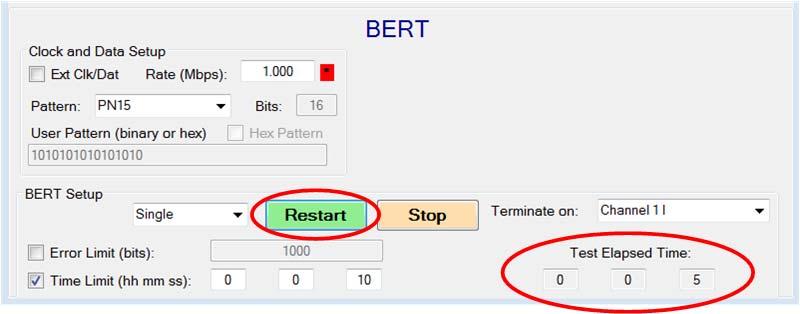 BER Testing During a BER test: Start button changes