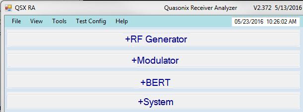 5.3.2 Receiver Analyzer Controls The left side of the Receiver Analyzer user interface screen is used to set up RF generator, modulation, BERT, and System settings.