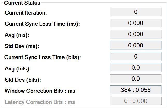 On to the time, in milliseconds, until synchronization was achieved or Current Sync Loss Time (ms) How much time it took from RF power Off to the time, in milliseconds, until synchronization was lost