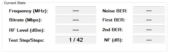 Figure 106: Set Receiver Mode, Freq and Bitrate Window The Noise Figure Test starts and the test status is updated in the Current Stats fields.