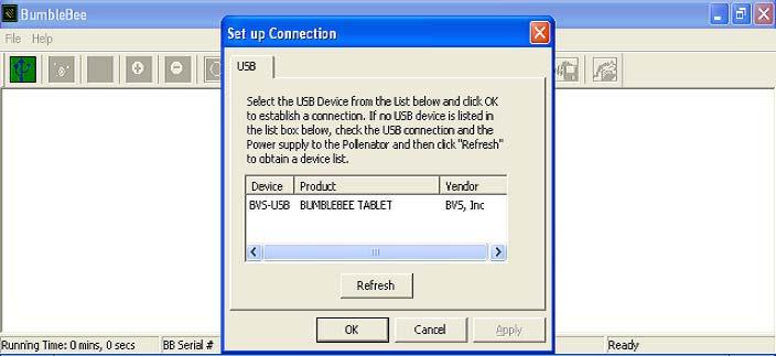 1. Establishing a Connection with the receiver: Double click the BumbleBee Tablet icon on the desktop to start the software.