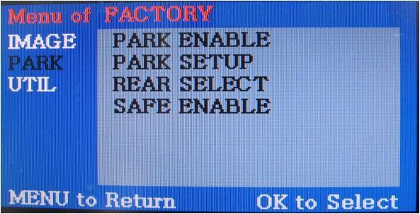 direction * NAVI MODEL : Do not use * AVOUT SELECT : DEFAULT, AV1, AV2, AV3 PARK * PARK ENABLE : Setup of rear view parking