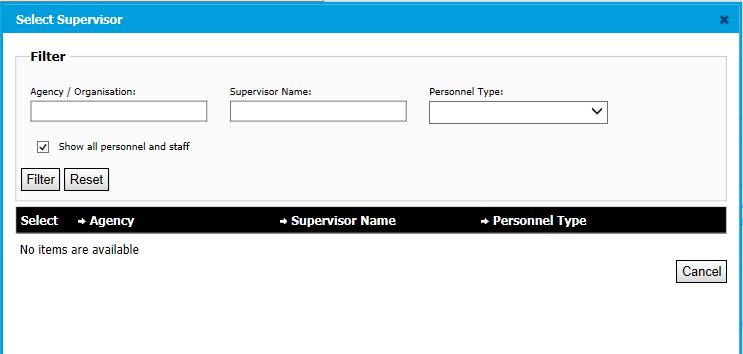 STEP 13 Select the Select link next to supervisor.