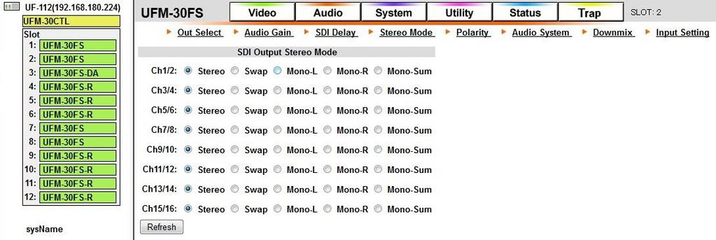 5-3-4. Audio Output Mode (Stereo Mode) Click Stereo Mode among the Audio submenu links beneath the link buttons. The Audio Stereo Mode page will be displayed.