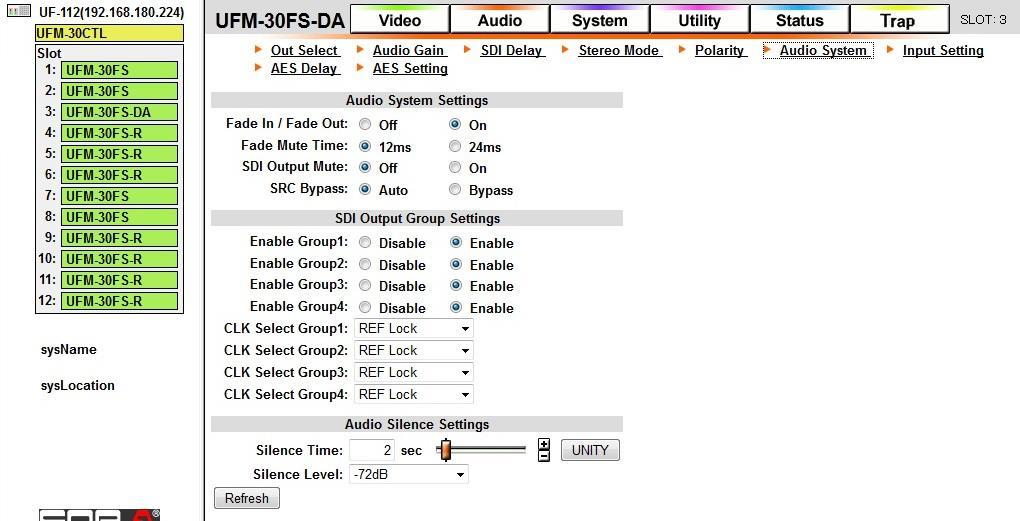 5-3-7. Audio System Settings (Audio System) (FS-DA) Click Audio System among the Audio submenu links beneath the six link buttons. The Audio-Audio System page will be displayed.