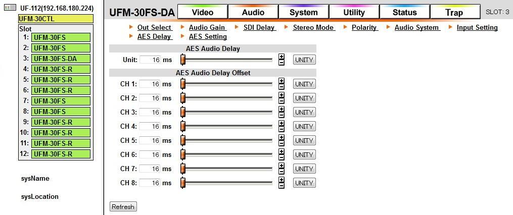 5-3-11. AES Audio Output Delay Settings (AES Delay) (FS-DA) IMPORTANT The AES Delay menu page is available only while AES audio is being received.