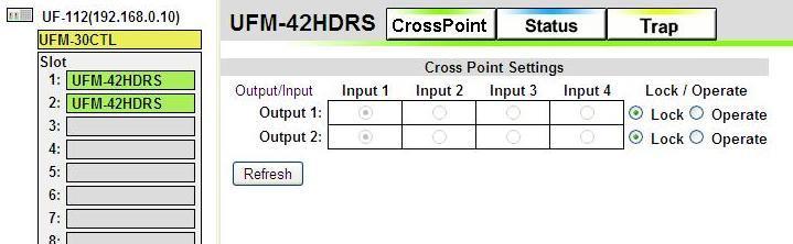 In the same way, switch the crosspoint for Output 2. NOTE Note that, to avoid operational accidents, Lock is always selected when the Crosspoint page is displayed. 8-3.