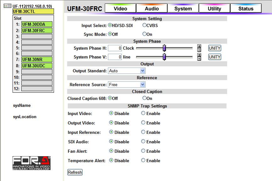 9-2. System Settings (FRC) Click System among the link buttons. The System page will be displayed.