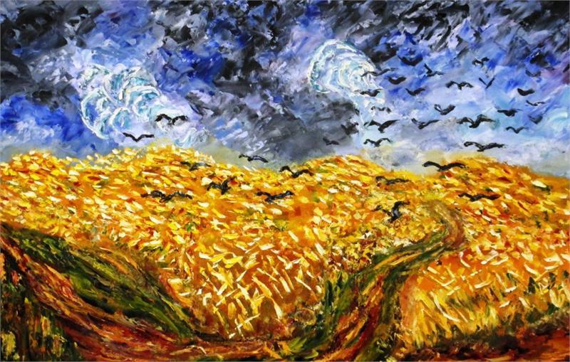 Puni 5 In his final days, his paintings included vast cornfields under clouded skies and crows. These reflect his tortured state of unrest and mental instability towards the end of his days.