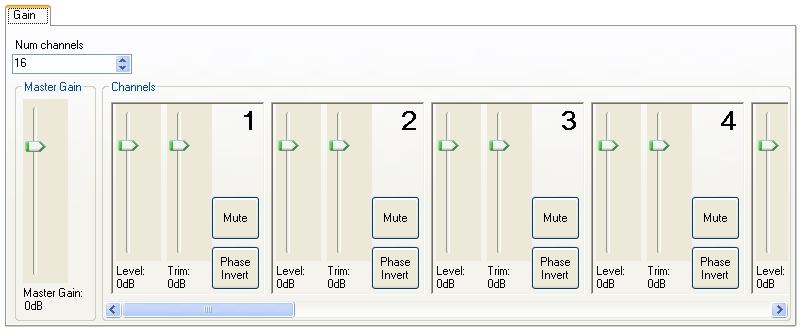 5 Gain Mode Gain Mode is used to define Gain Presets which can then dynamically adjust overall gain as-well-as level/trim/mute/phase characteristics of individual audio channels at various at