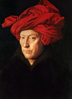 1. Jan van Eyck: Mož s turbanom/man in a red turban Slika 1: Jan van Eyck: Mož z rdečim turbanom/man in a red turban; 1433; Olje na panelu; 25,5 X 19 cm; Narodna galerija London Jan van Eyck je