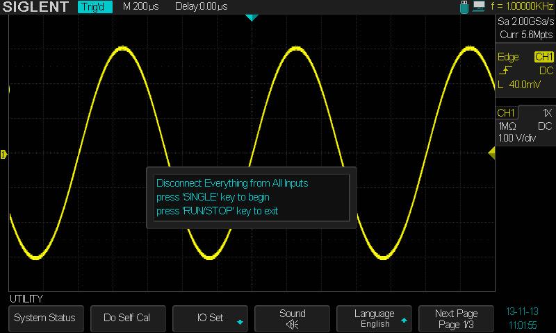 To Do Self Calibration The self-calibration program can quickly make the oscilloscope reach the best working state to get the most precise measurement values.