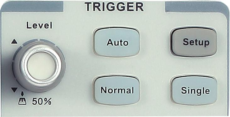 Trigger : press the button to enter the TRIGGER function menu. SDS2000 provides abundant advanced trigger functions : press the button to set the trigger mode to Auto.
