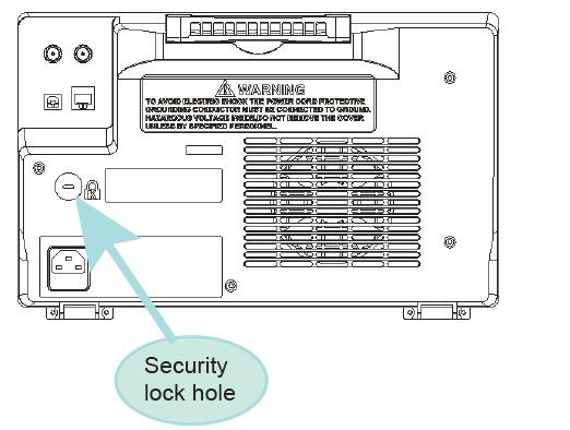 To Use the Security Lock If needed, you can use the security lock (please buy it yourself) to lock the oscilloscope to a fixed location.