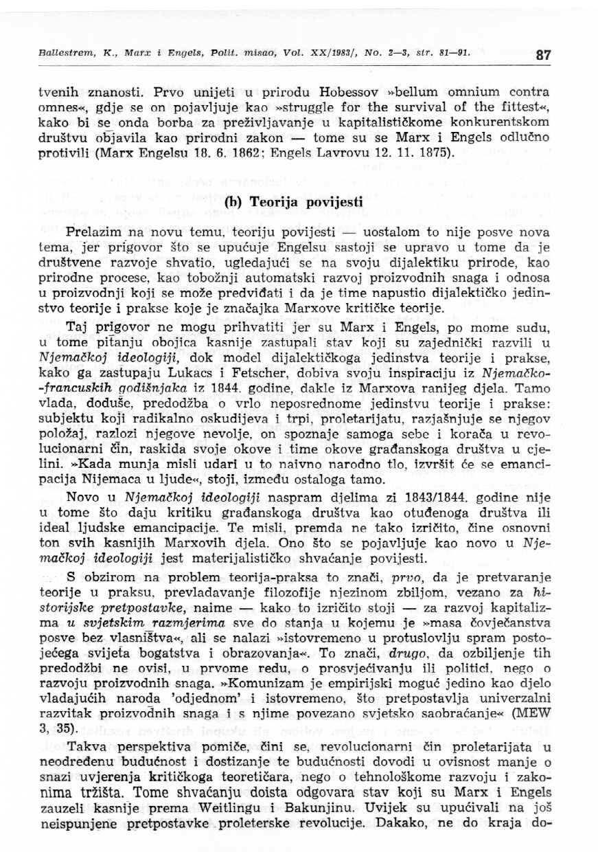 Ballcsttcm, K., Marx! F.nuels, PoHt. 1ni.sa.o, Vol. XX/ 1983/, No. 2-3, str. 81-91. 87 tvenih znanosti.
