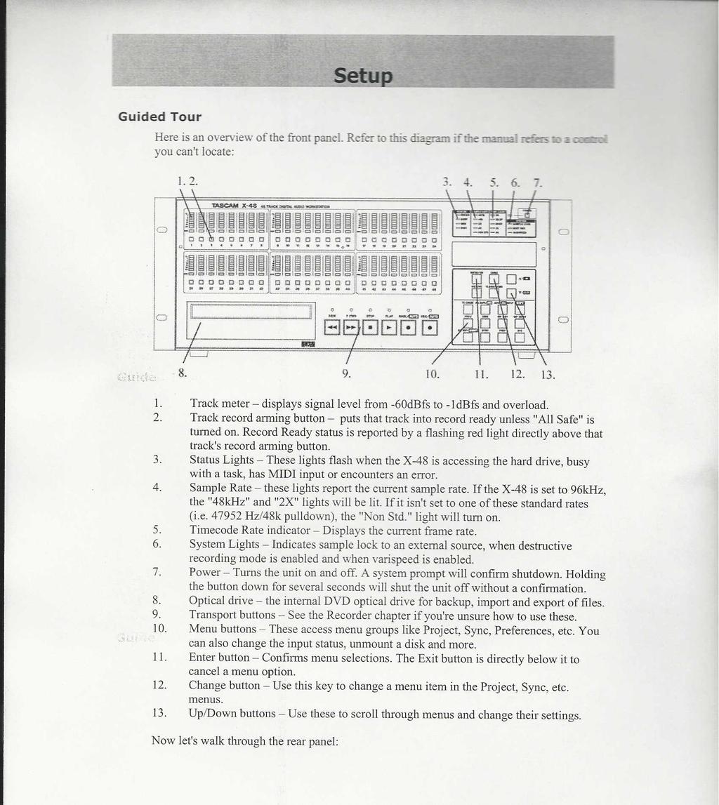 X48 front panel description (this is a copy from the X48 manual): Setu Guided Tour Here is an overview of the front panel. Refer 10 this diagram if the ~ :d3s ;a)" ~ you can't locate: I. 2. 3. -I. 5.