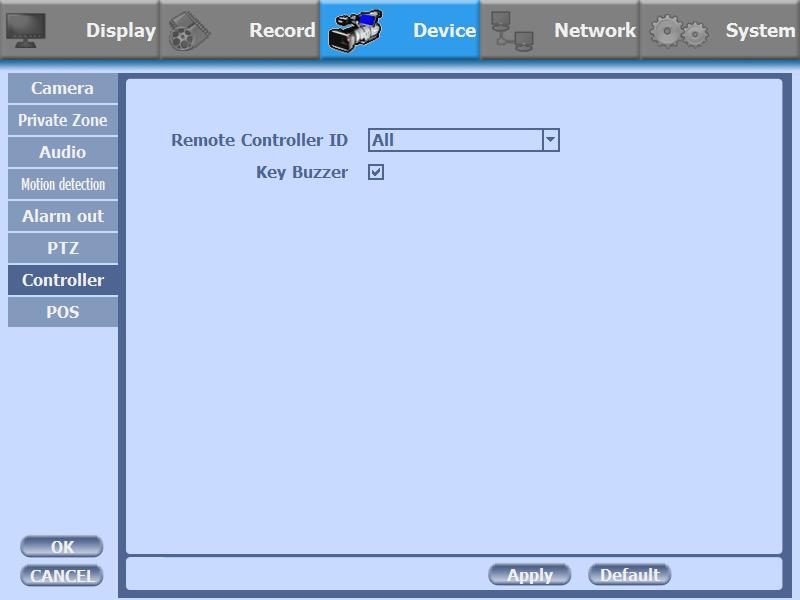 7) Controller This sets the ID of remote control and system keyboard. If you have many DVRs in the same place, you can control separately the DVR by different remote control ID.