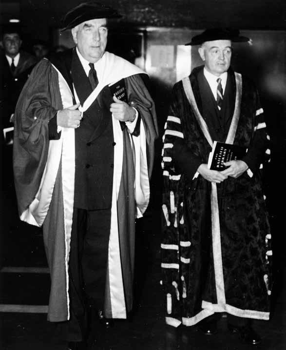 Right: Prime Minister Robert Menzies and Chancellor Arthur Dean at the opening of the Baillieu Library, 1959, photographic print, 20.7 15.8 cm.
