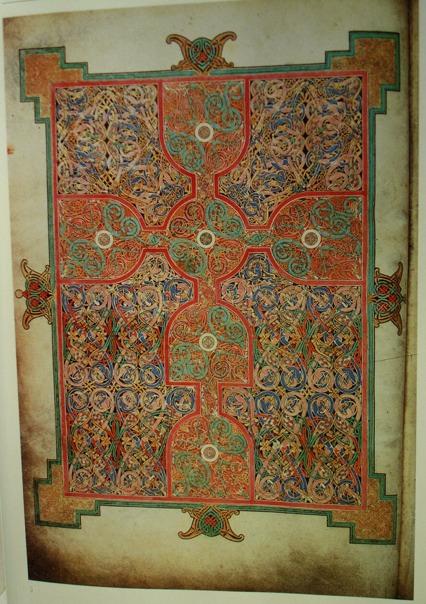 The Lindesfarne Gospels, carpet page facing the opening of Saint Matthew, c. 698 CE.