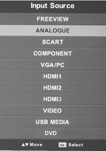 TV BUTTONS & SOURCE MENU TV Buttons and Source Menu 1 2 3 4 5 6 7 8 9 Eject Pause/Play Displays the input source menu Displays Menu/OSD Volume up and menu right Volume down and menu left