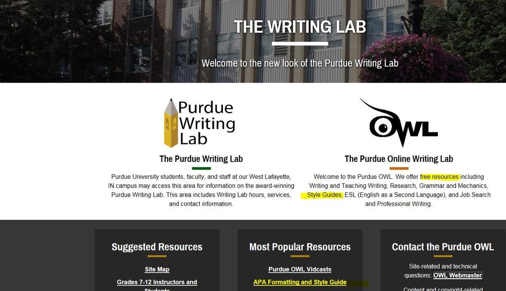 PURDUE WRITING LAB A GREAT RESOURCE